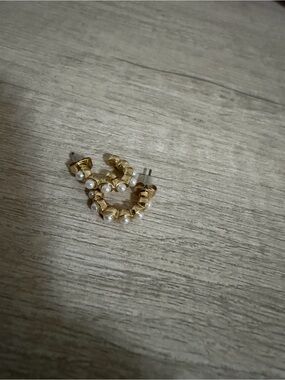 Gold Pearl Accent Hoop Earrings - Women Jewelry